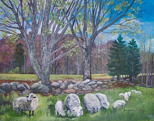 Painting - "Sheep Grazing", by Ruth Friberg, Maine artist