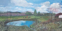 Painting - "Cows Near Watering Hole", by Ruth Friberg, Maine artist