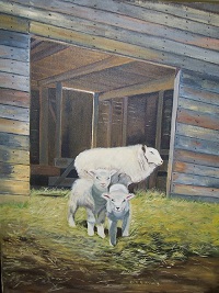 Painting - Sheep and Sheep Shed