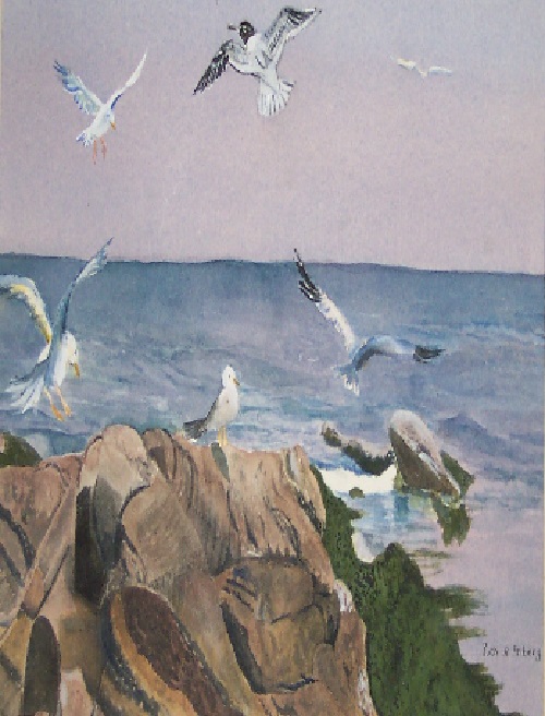 Painting - "Gulls of Maine" by Ruth Friberg, Maine artist