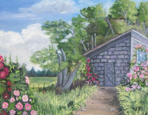 Painting - "Rabbit House", by Ruth Friberg, Maine artist.