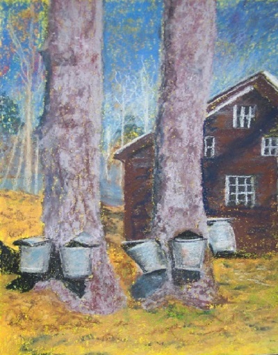 Painting - "Collecting Sap", by Ruth Friberg, Maine artist.