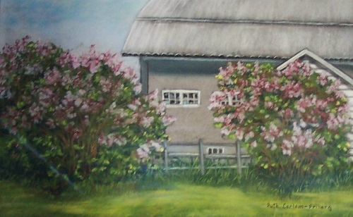 Painting - "High Meadows Barn" by Ruth Friberg, Maine artist.