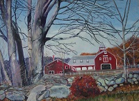 Painting - "Red Farm in Maine", by Ruth Friberg, Maine artist.