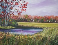 Painting "Field and Pond", by Ruth Friberg, Maine artist.