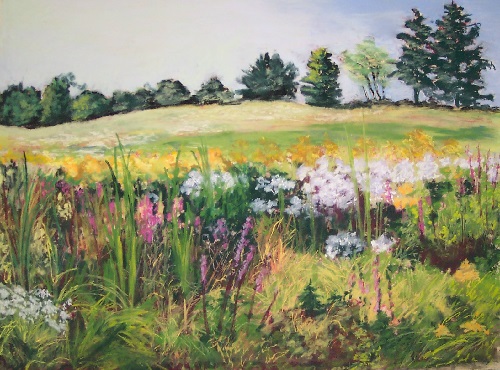 Painting "Flowers in Field" by Ruth Friberg, Maine artist.