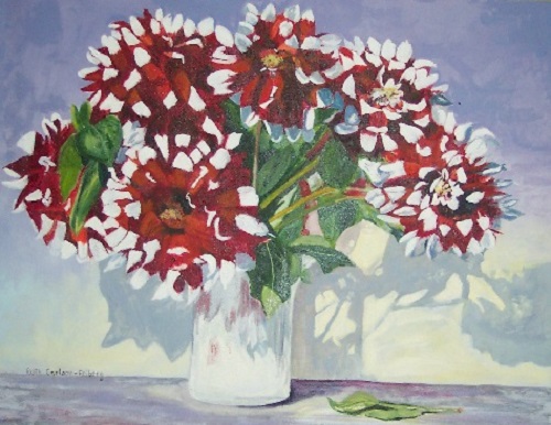 Painting - "Dahlias", by Ruth Friberg, Maine artist.