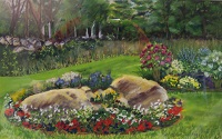 Painting - "Farm Flower Bed", by Ruth Friberg, Maine artist.