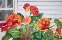 Painting - "Flowers Along Wall", by Ruth Friberg, Maine artist.