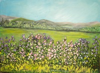 Painting - "Flowers Field Hills" by Ruth Friberg, Maine artist.