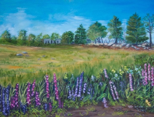 Painting - "Flowers on Hillside", by Ruth Friberg, Maine artist