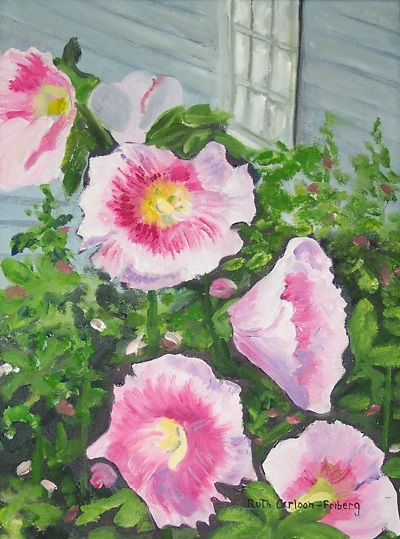 Painting - "Hollyhocks", by Ruth Friberg, Maine artist