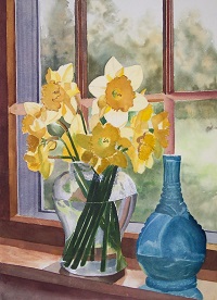 Painting - "Yellow Flowers in Vase", by Ruth Friberg, Maine artist