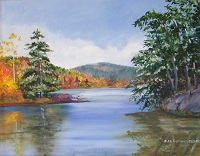 Painting - "Fall Scene on Lake", by Ruth Friberg, Maine artist.