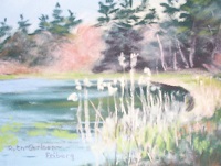 Painting - "Pond Plantlife" by Ruth Friberg, Maine artist.