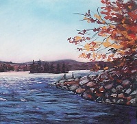 Painting - "Rocky Lake Shore" by Ruth Friberg, Maine artist.