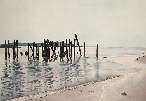 Painting - "Old Maine Pier", by Ruth Friberg, Maine artist