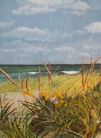 Painting - "Beach with Grass", by Ruth Friberg, Maine artist.