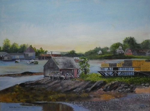 Fish House on Mackerel Cove, Bailey Island, Maine. Painting by Ruth Friberg, Maine artist.