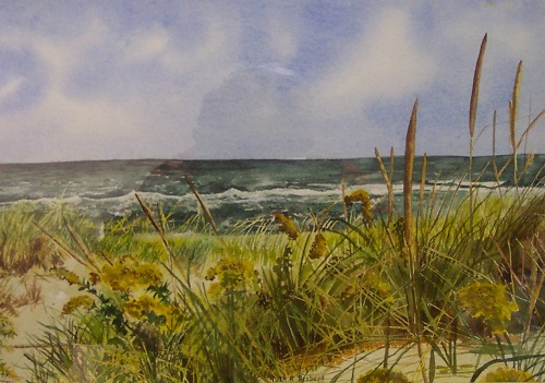 Painting - "Grass on Maine Beach", by Ruth Friberg, Maine artist.