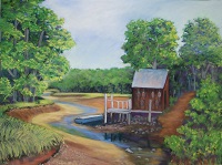 Painting - "Lobster Shack on Title Water", by Ruth Friberg, Maine artist