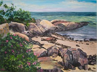 Painting - "Rocky Maine Shore" by Ruth Friberg, Maine artist.