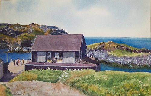 Painting - "Small House on Monhegan Island", by Ruth Friberg, Maine artist.