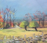 Painting - "Stone Wall and Barbed Fence", by Ruth Friberg, Maine artist
