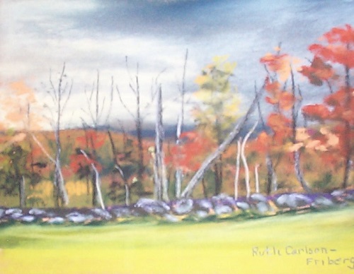 Painting - "Stone Wall in Fall", by Ruth Friberg, Maine artist.