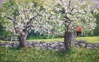 Painting - "Stone Wall in Pasture", by Ruth Friberg, Maine artist.