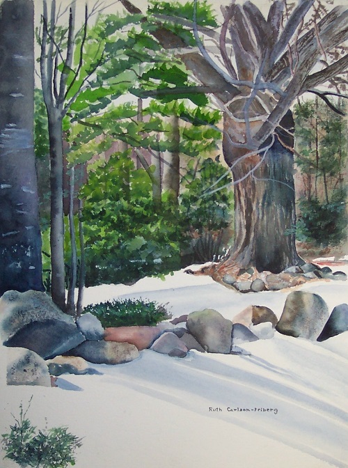 Painting - "Stone Wall in Winter", by Ruth Friberg, Maine artist