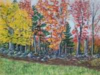 Painting - "Stone Wall with Colorful Trees", by Ruth Friberg, Maine artist.