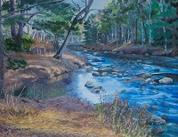 Painting - "Crooked River Maine", by Ruth Friberg, Maine artist.