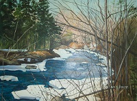 Painting "Maine Winter Stream" by Rut Friberg, Maine artis