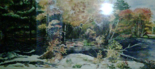 Painting - "Snow Falls Maine", by Ruth Friberg, Maine artist.