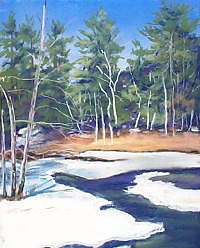 Painting - "Stream Flowing in Winter", by Ruth Friberg, Maine artist