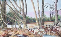 Painting - "Trees and Stone Wall", by Ruth Friberg, Maine artist