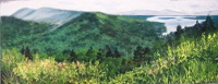 Painting - "Green HIlls Blue Lake", by Ruth Friberg, Maine artist.